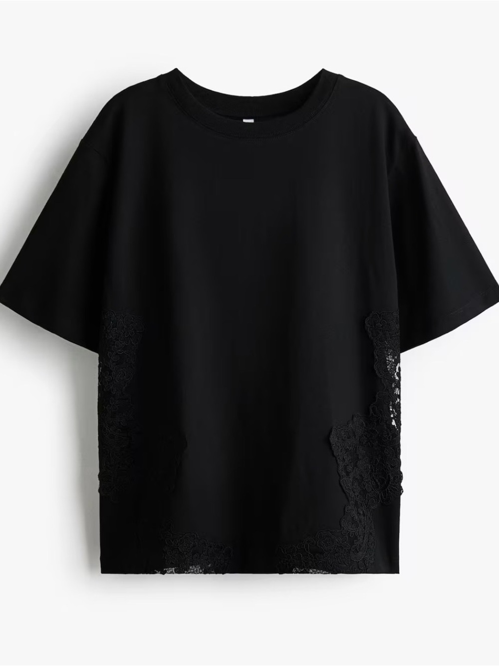 H&M Lace-Inset Cotton T-Shirt – Black – Size M – NWT